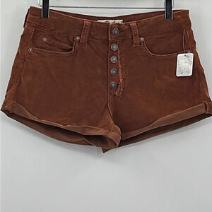 We The Free Corduroy Exposed Button Fly Roll Up Shorts in Bourbon - NEW - 26